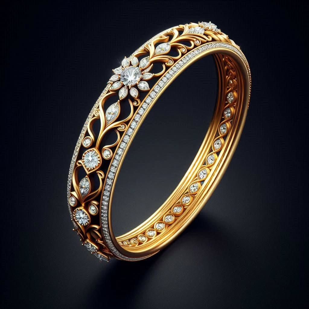 Anel Floral Dourado Exótico com Cristais