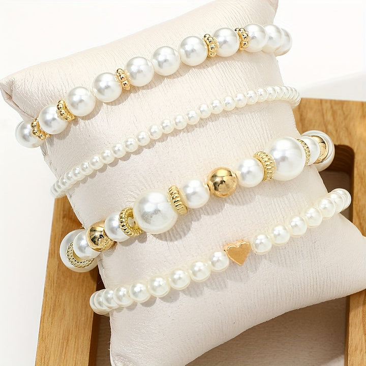 Conjunto Elegante de Pulseiras de Pérolas com Coração