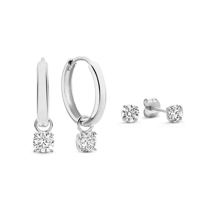 Conjunto de Brincos Larmes de Lune com Pedras | Ouro Branco