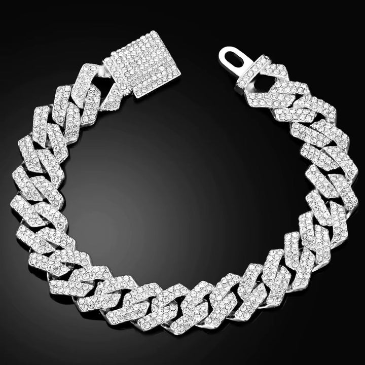 Pulseira de Corrente Cubana com Pedrinhas