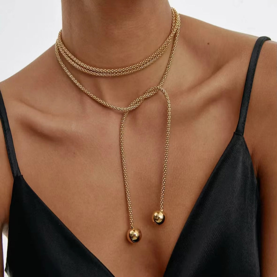 Colar Lariat de Corrente Dupla com Bolinhas