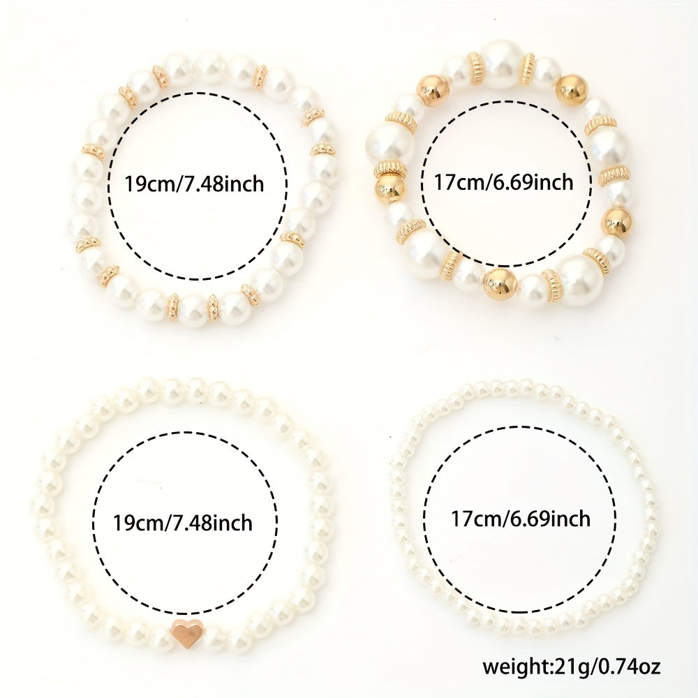 Conjunto Elegante de Pulseiras de Pérolas com Coração
