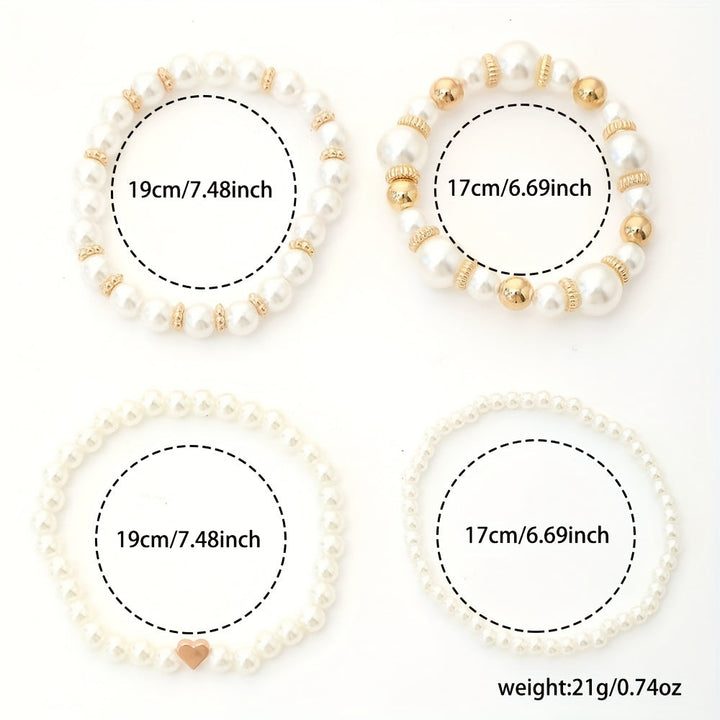 Conjunto Elegante de Pulseiras de Pérolas com Coração