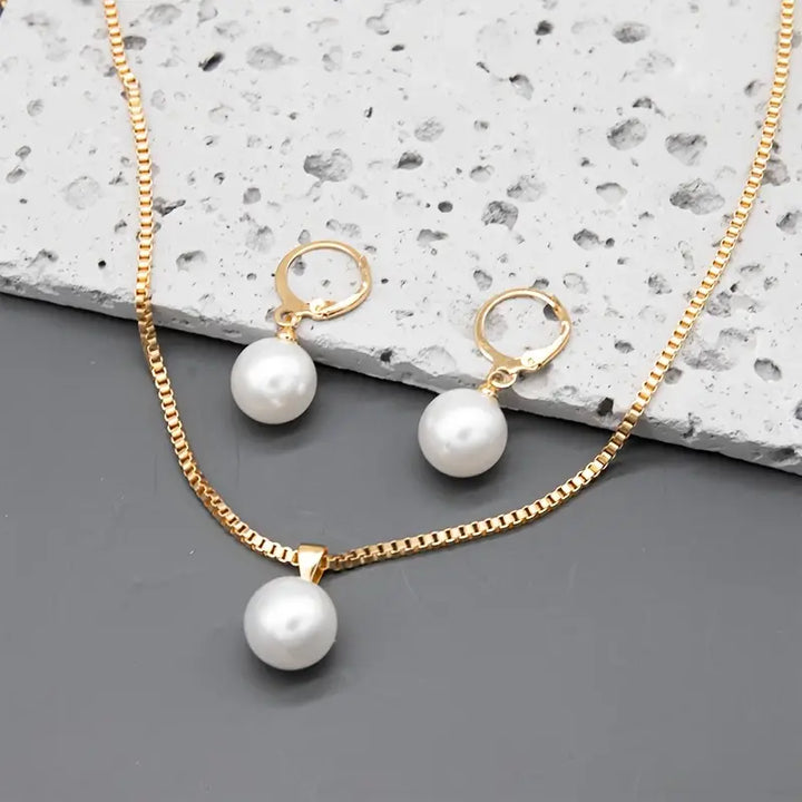 Conjunto de Joias de Pérolas Golden Grace