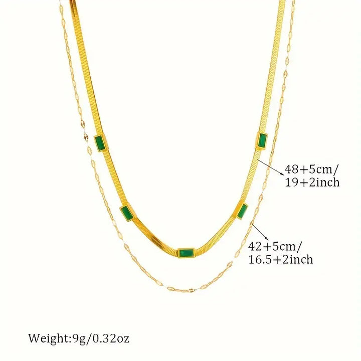 Colar Retro de Duas Camadas Sorella com Pedra Preciosa | Ouro