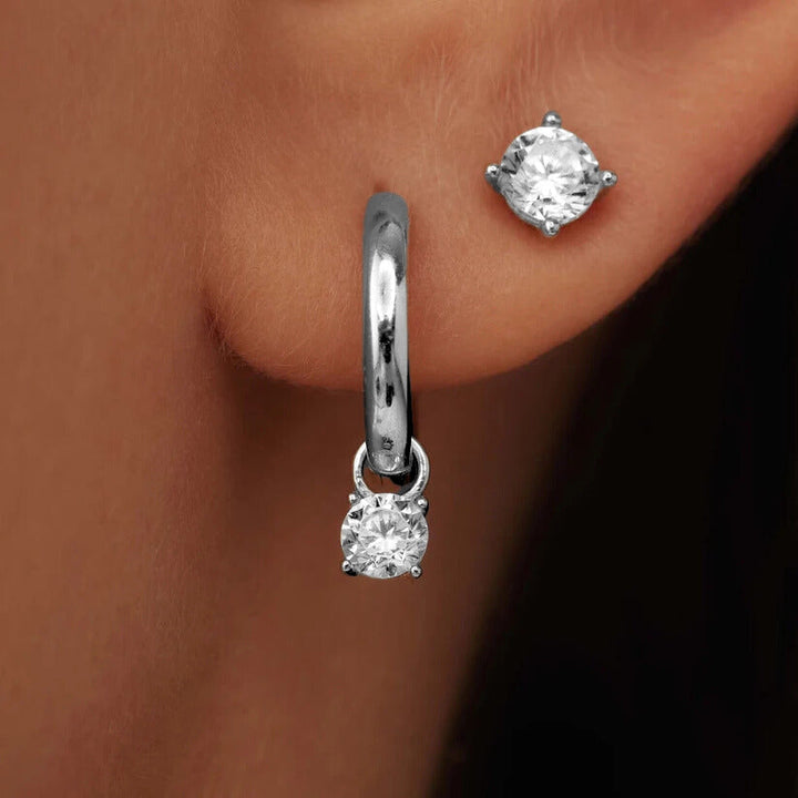 Conjunto de Brincos Larmes de Lune com Pedras | Ouro Branco