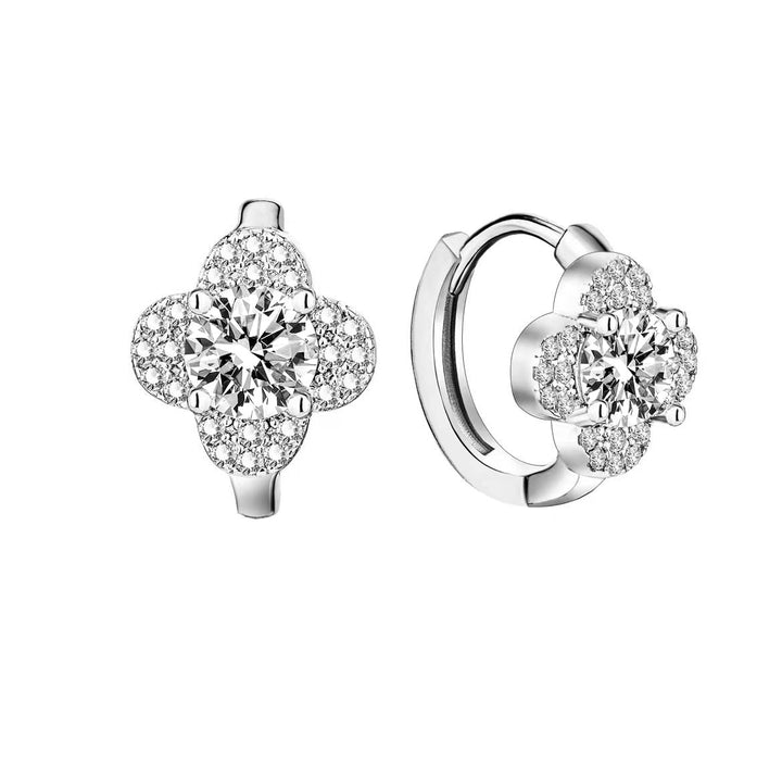 Brincos com Trevo de Quatro Folhas e Moissanite | Ouro Branco