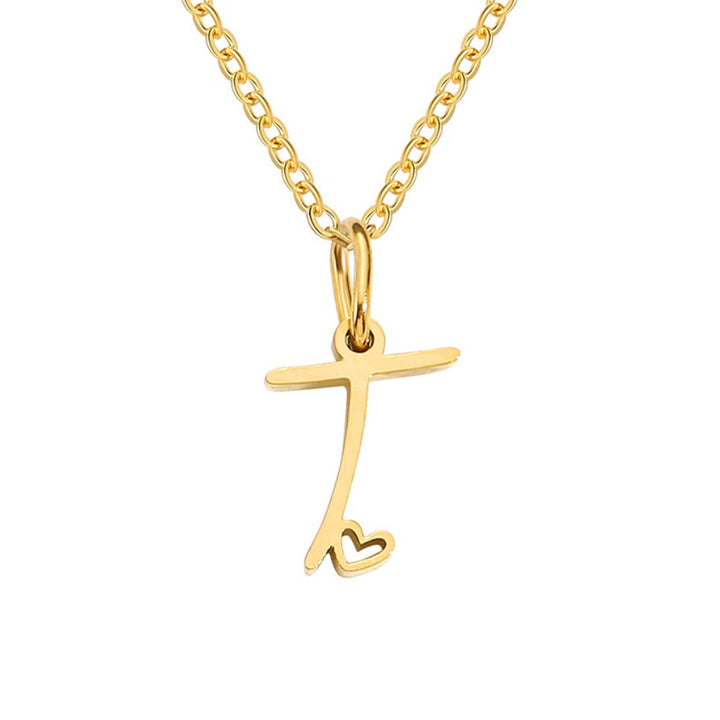 Colar Dourado com Coração e Letra
