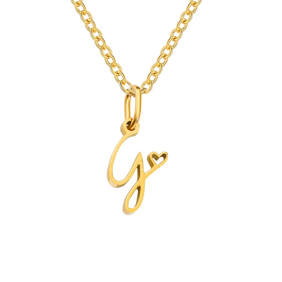 Colar Dourado com Coração e Letra
