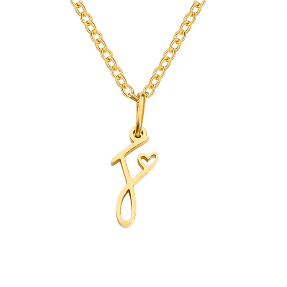 Colar Dourado com Coração e Letra