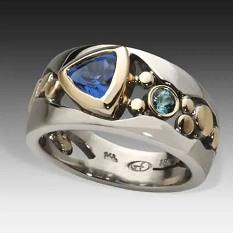 Anel Vintage com Cristal Azul