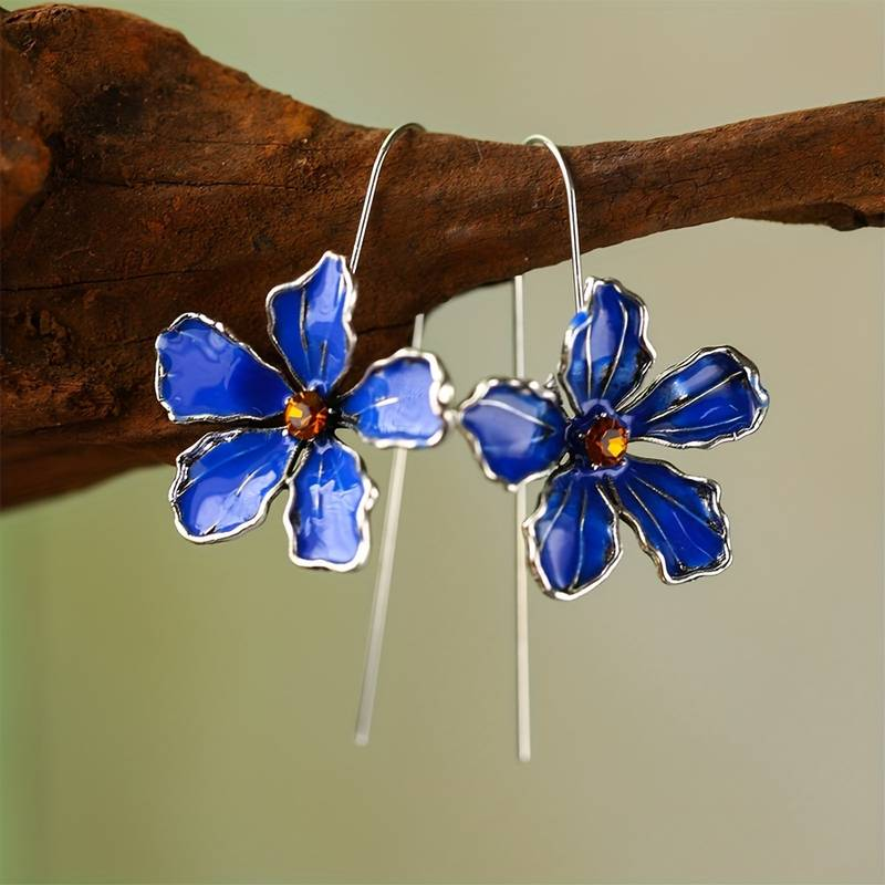 Brincos Vintage Azuis com Flor