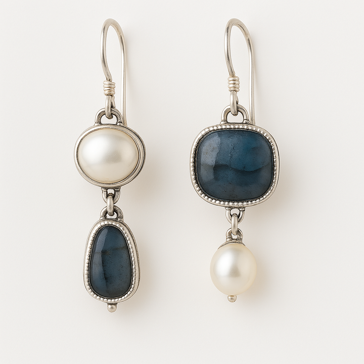 Brincos Vintage com Pedra Azul Natural