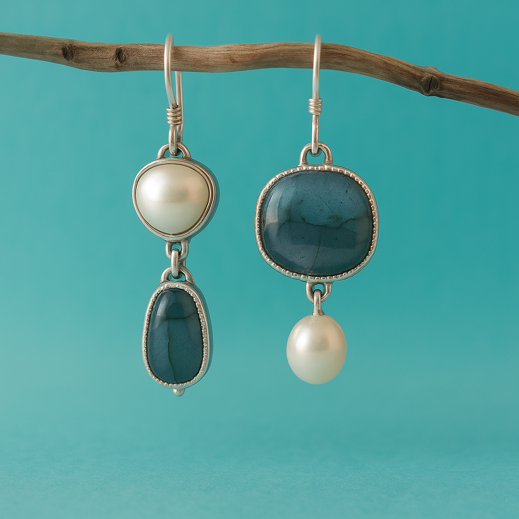 Brincos Vintage com Pedra Azul Natural