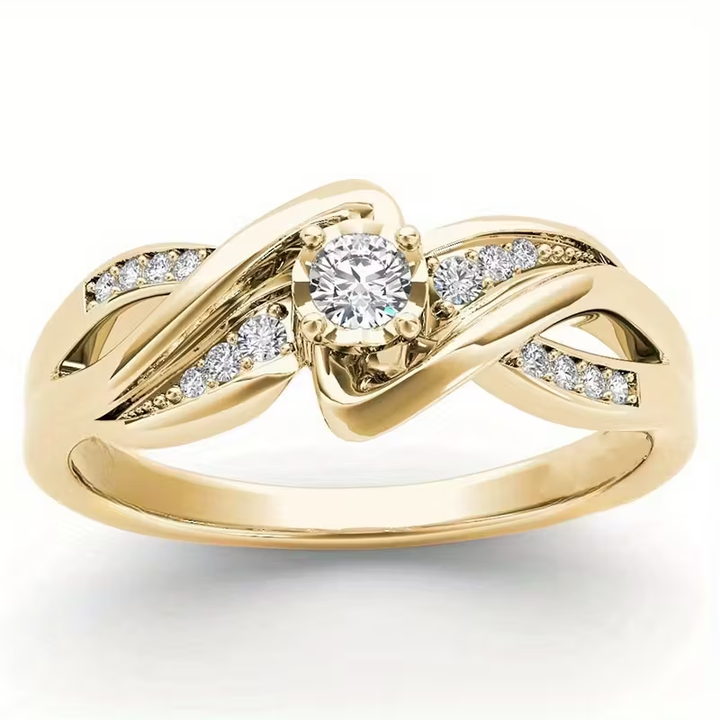 Anel Dourado de Luxo Elegante com Pedra
