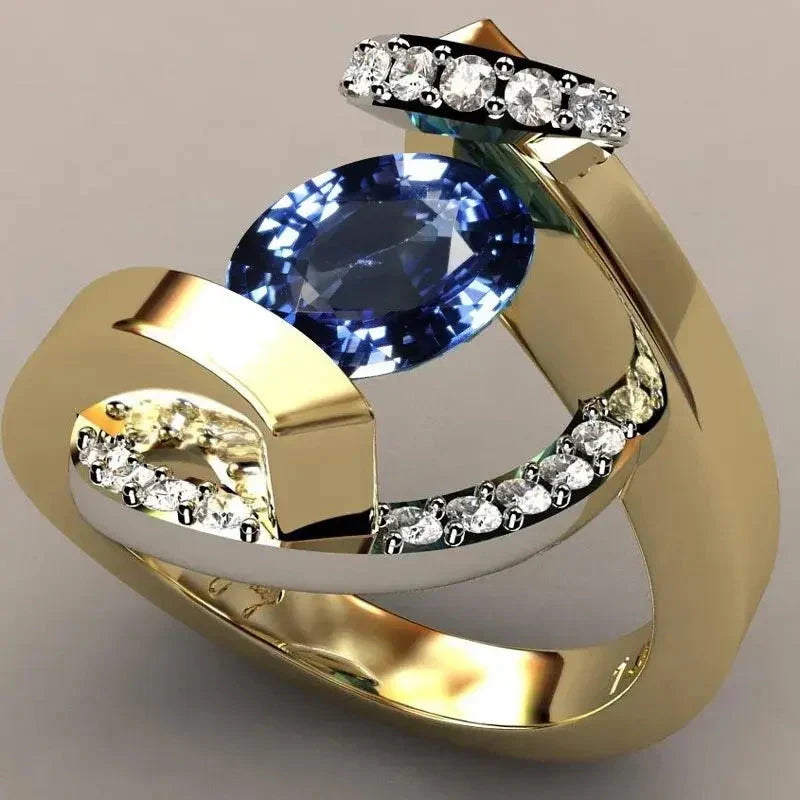 Anel Vintage com Zircónia Azul