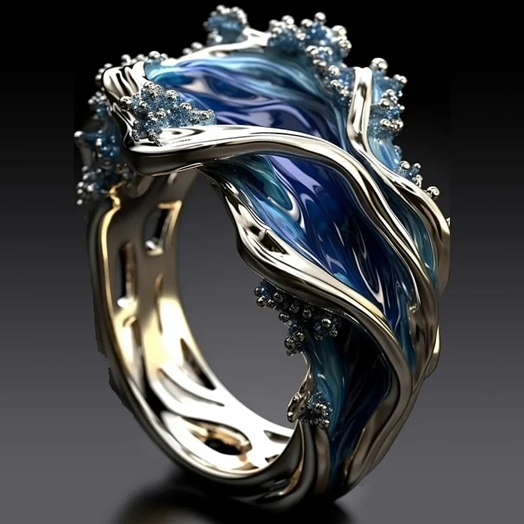 Anel Vintage Dourado Ondulado Oceano