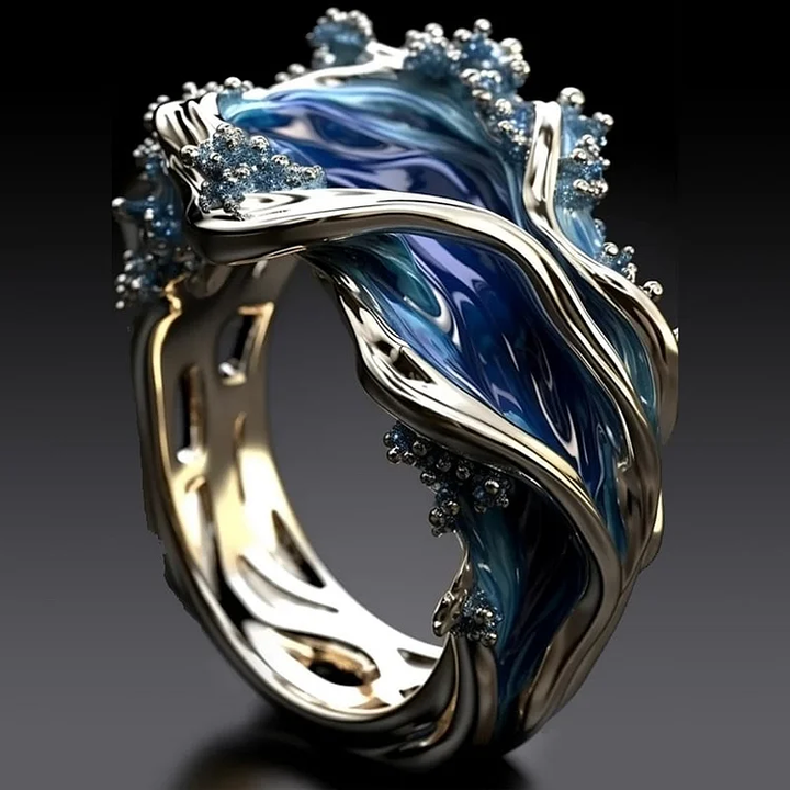 Anel Vintage Dourado Ondulado Oceano