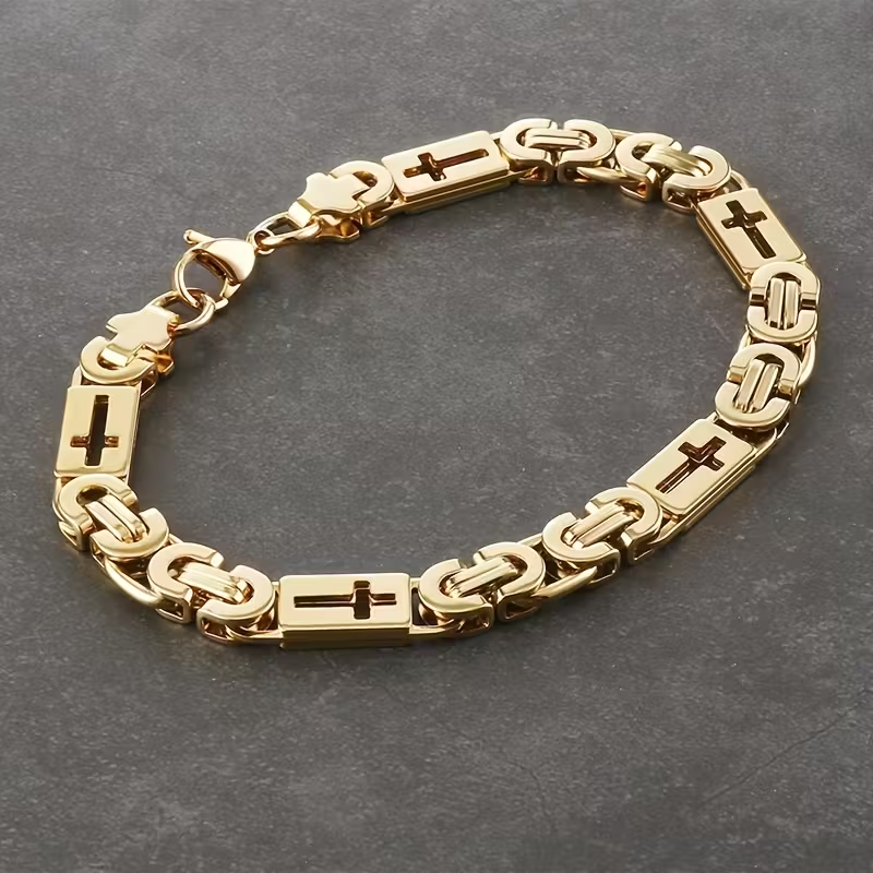 Pulseira Dourada Larga com Corrente Bizantina