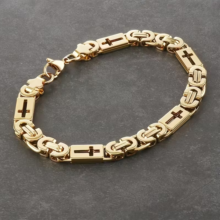Pulseira Dourada Larga com Corrente Bizantina