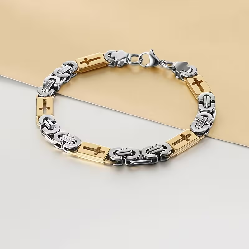 Pulseira Dourada Larga com Corrente Bizantina
