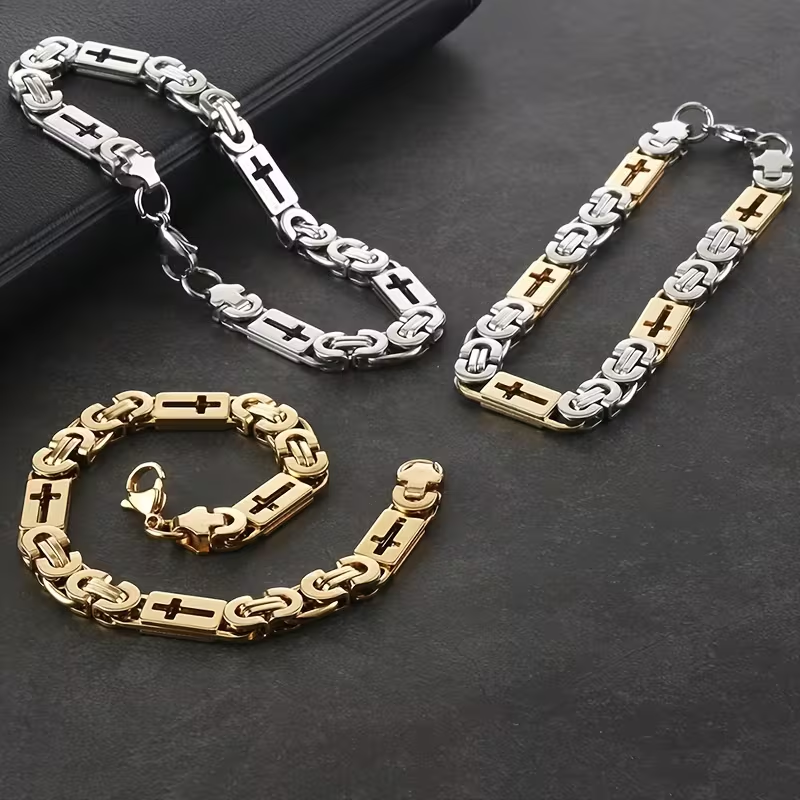 Pulseira Dourada Larga com Corrente Bizantina