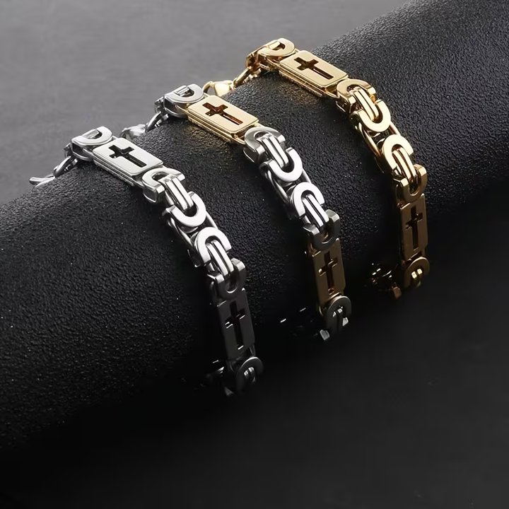 Pulseira Dourada Larga com Corrente Bizantina