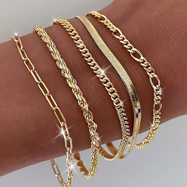 Pulseira Ténis Dourada Elegante com Corrente de Bolinhas