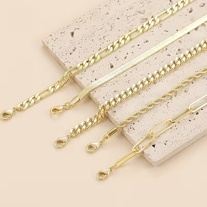 Pulseira Ténis Dourada Elegante com Corrente de Bolinhas