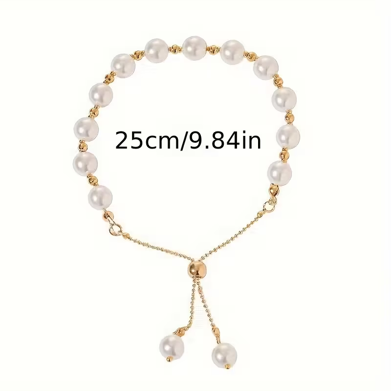 Pulseira Dourada Ajustável com Pérola Branca