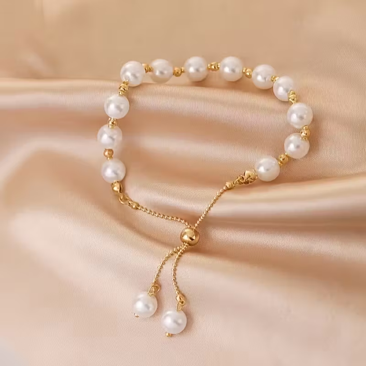 Pulseira Dourada Ajustável com Pérola Branca