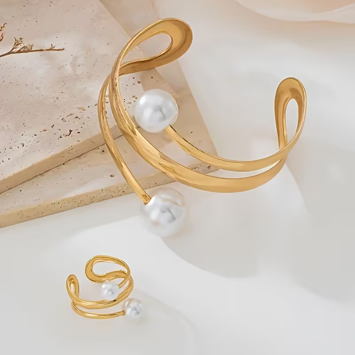 Conjunto de Pérolas Dourado de Luxo