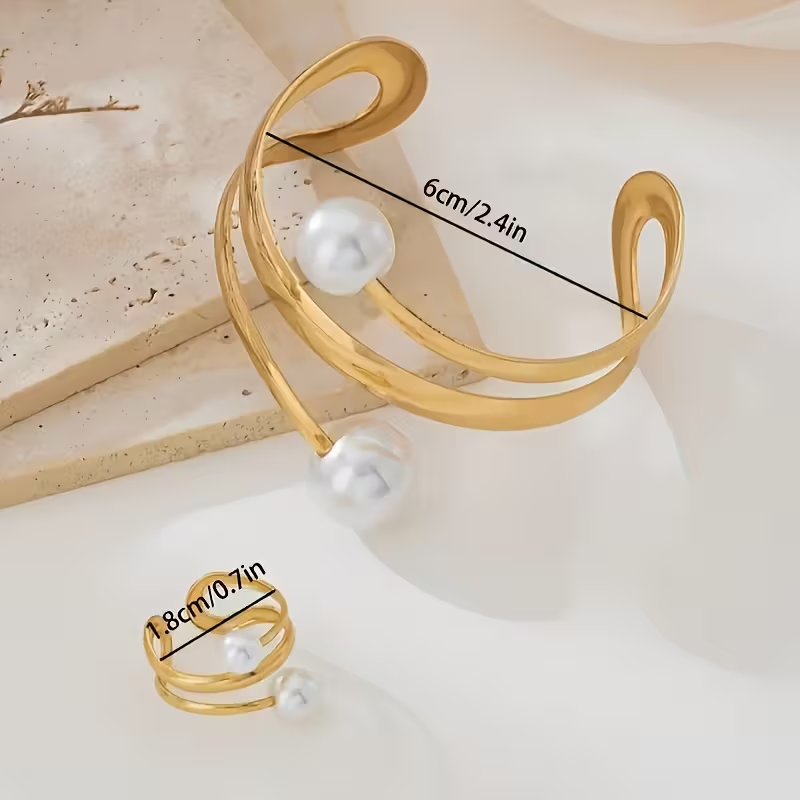 Conjunto de Pérolas Dourado de Luxo
