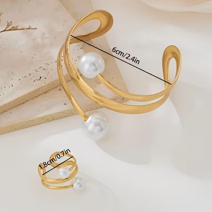 Conjunto de Pérolas Dourado de Luxo