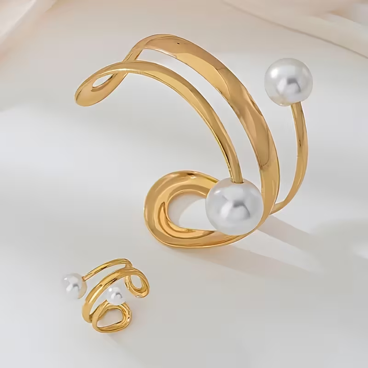 Conjunto de Pérolas Dourado de Luxo