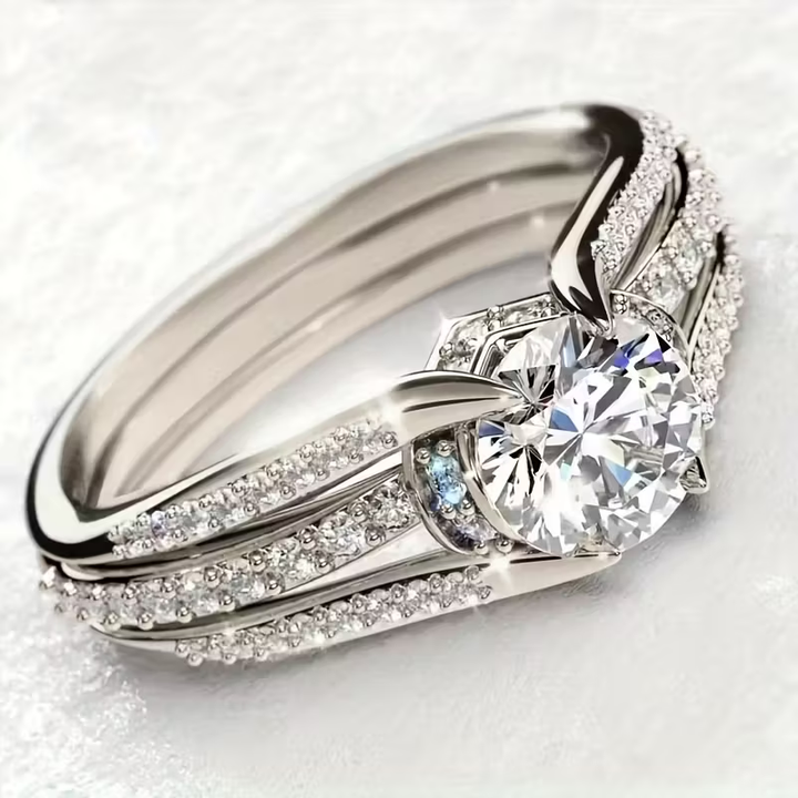Anel de Luxo com Zircónias Radiantes Engastadas
