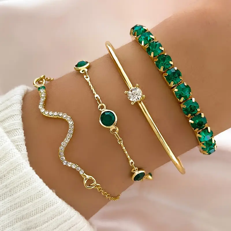 Conjunto de Pulseiras Vintage com Zircónias Verdes