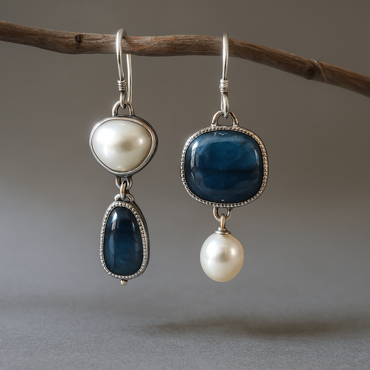 Brincos Vintage com Pedra Azul Natural