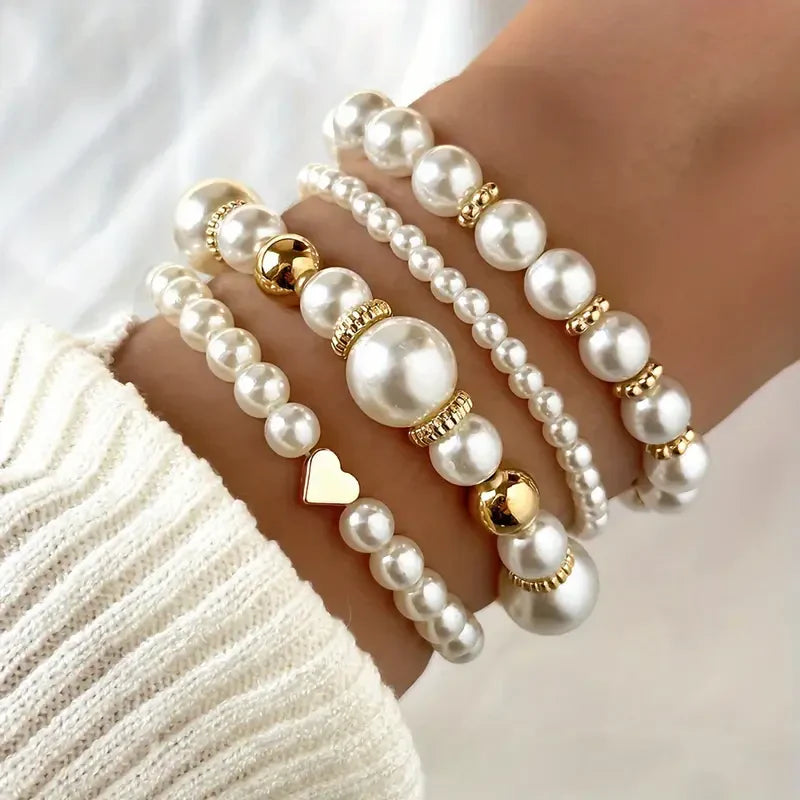 Lindo Conjunto de Pulseiras de Pérolas | Ouro