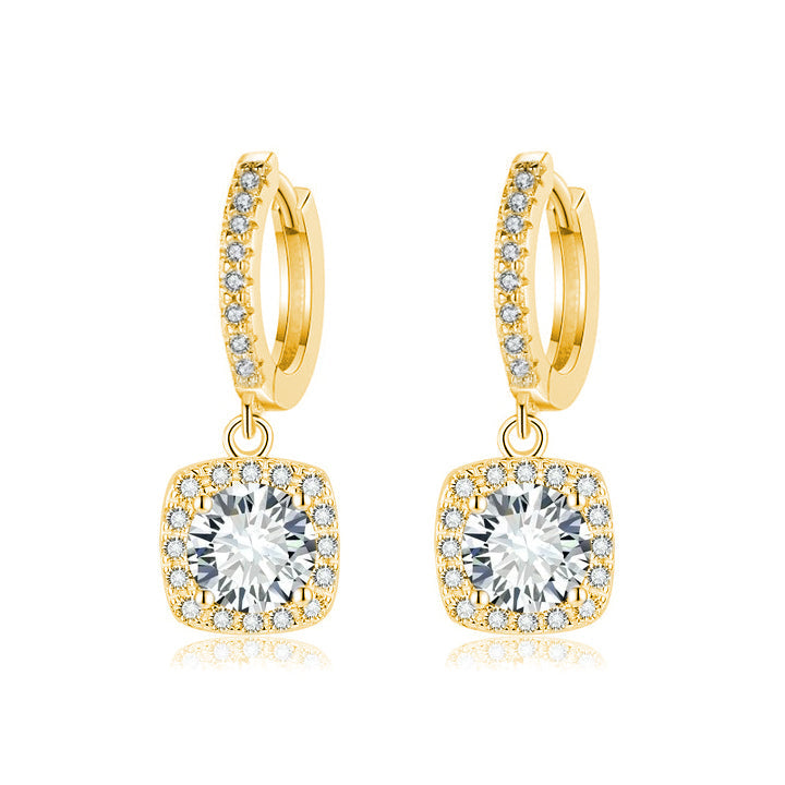 Brincos Pendentes com Auréola Quadrada de Moissanite | Ouro
