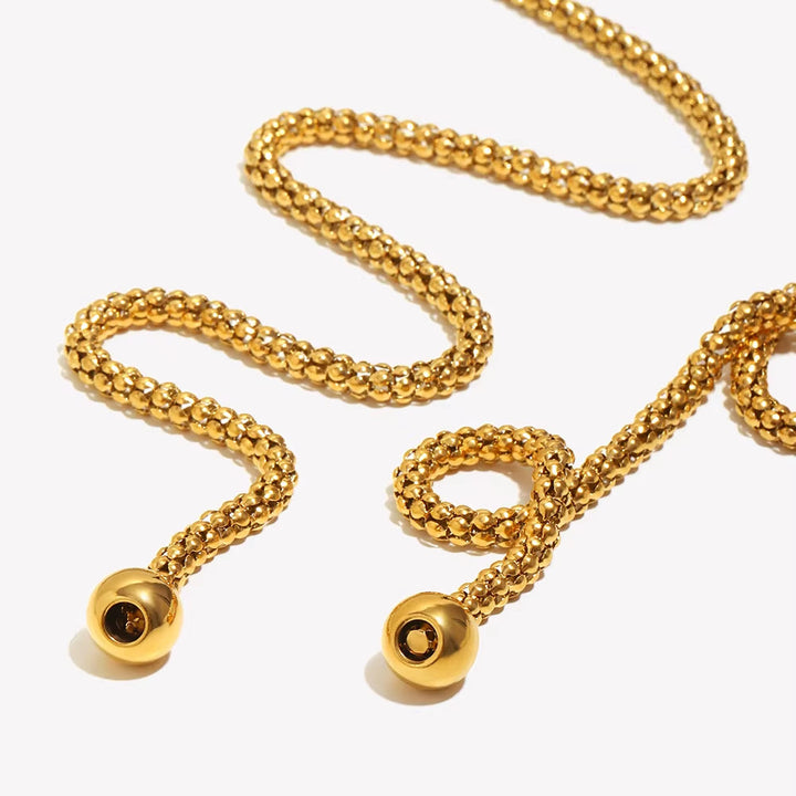 Colar Lariat de Corrente Dupla com Bolinhas