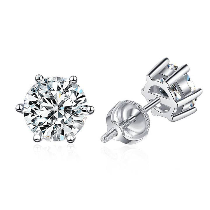 Brincos com Fecho de Rosca e Moissanite | Ouro Branco