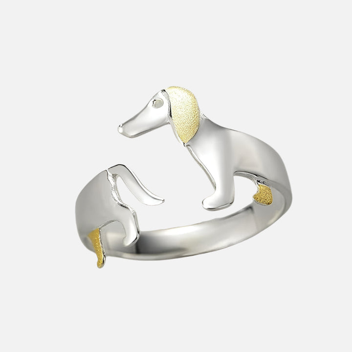 Anel Ajustável com Cão Salsicha, Prata 925