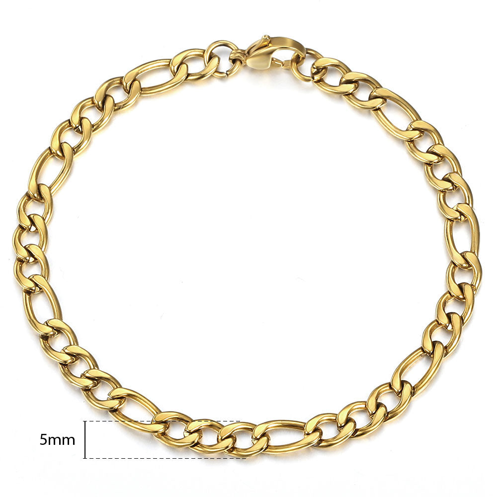 Pulseira com Corrente Figaro, Banhada a Ouro 14K