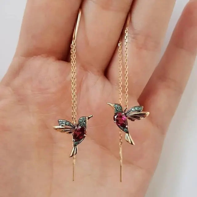 Brincos com Colibri em Esmalte e Zircónias