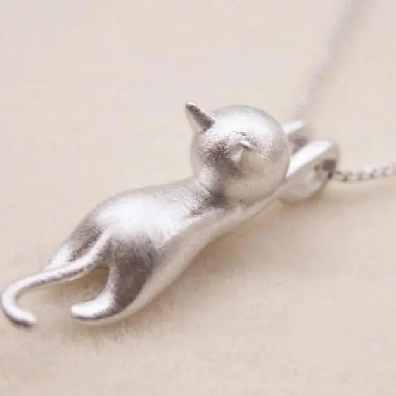 Colar com Gatinho Brincalhão, Prata 925