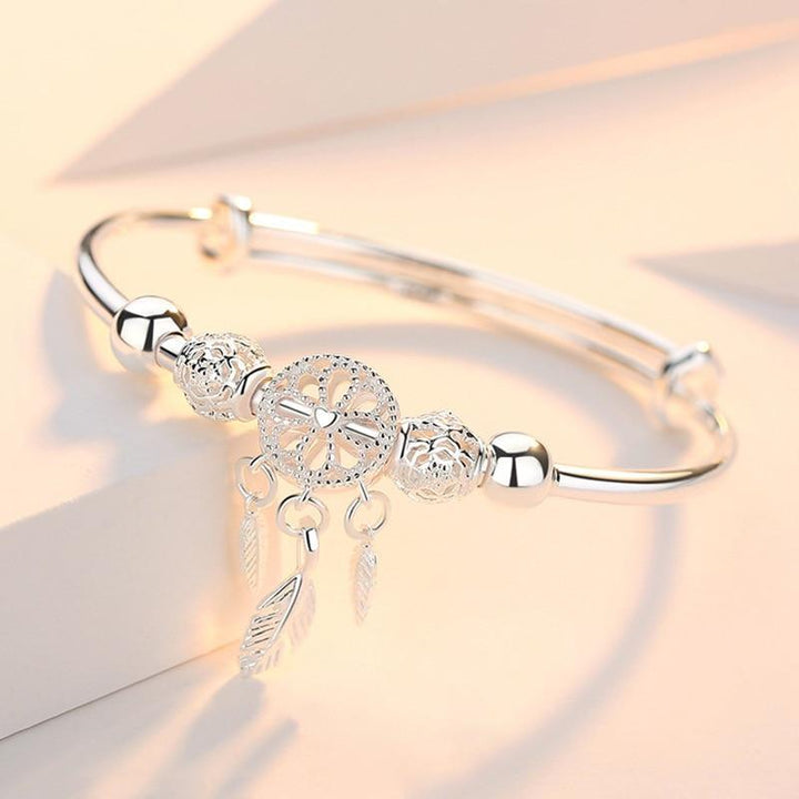 Pulseira Prateada Ajustável com Apanhador de Sonhos