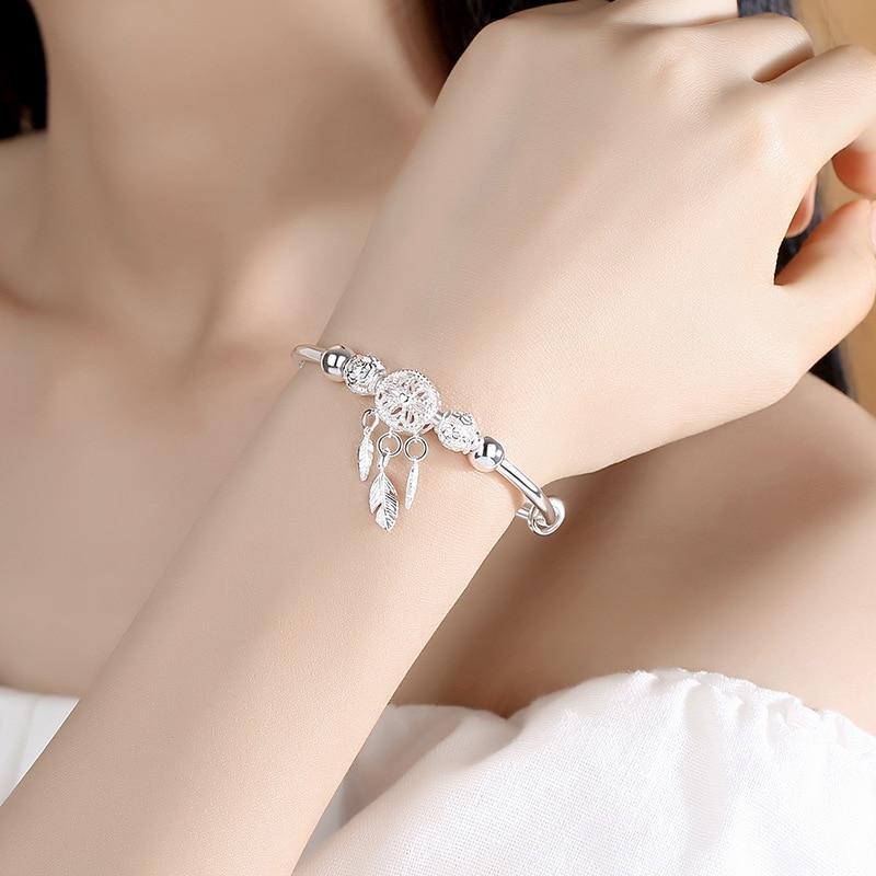 Pulseira Prateada Ajustável com Apanhador de Sonhos
