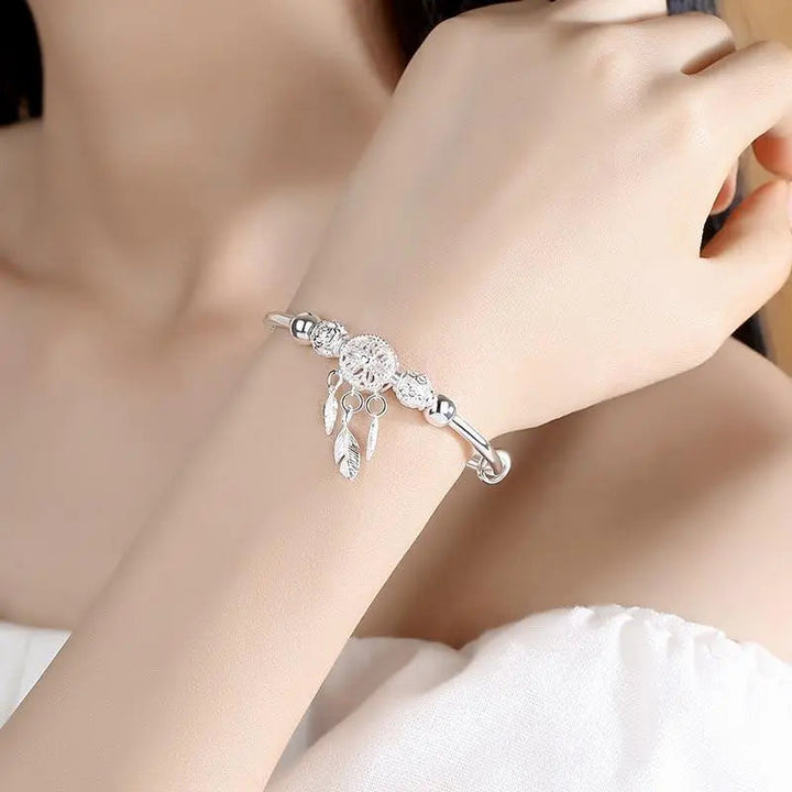 Pulseira Ajustável com Apanhador de Sonhos, Prata 925