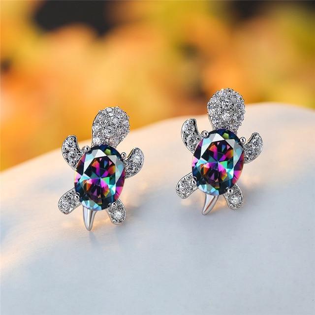 Brincos com Tartaruga Marinha em Zircónia e Prata